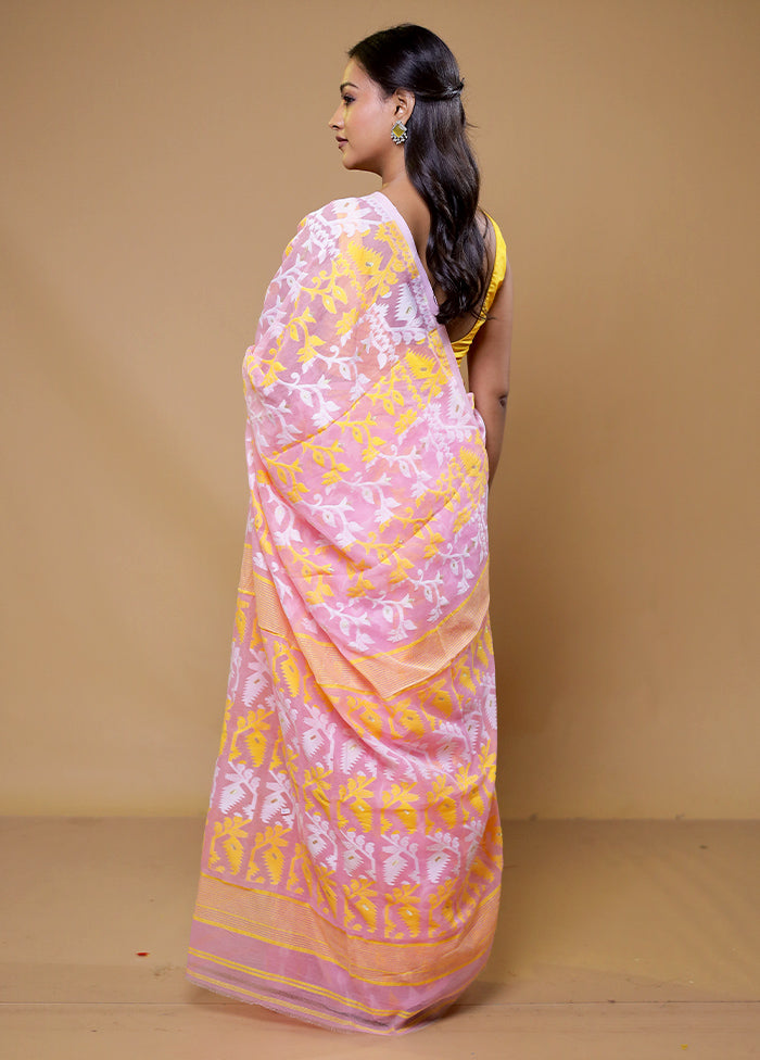 Pink Tant Jamdani Saree Without Blouse Piece