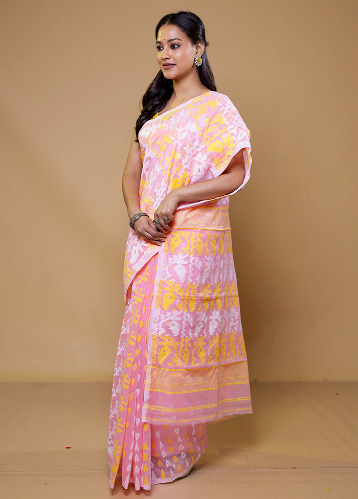 Pink Tant Jamdani Saree Without Blouse Piece