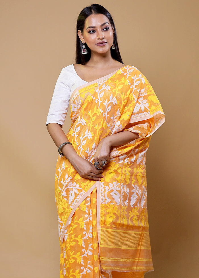 Yellow Tant Jamdani Saree Without Blouse Piece