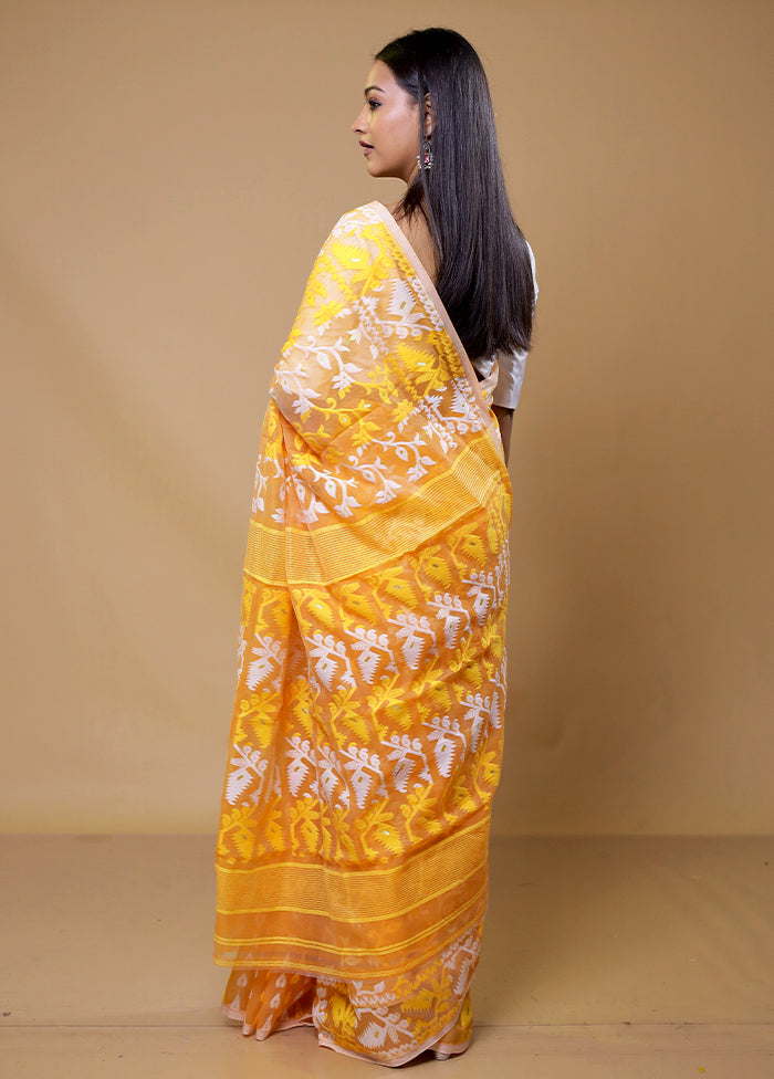 Yellow Tant Jamdani Saree Without Blouse Piece