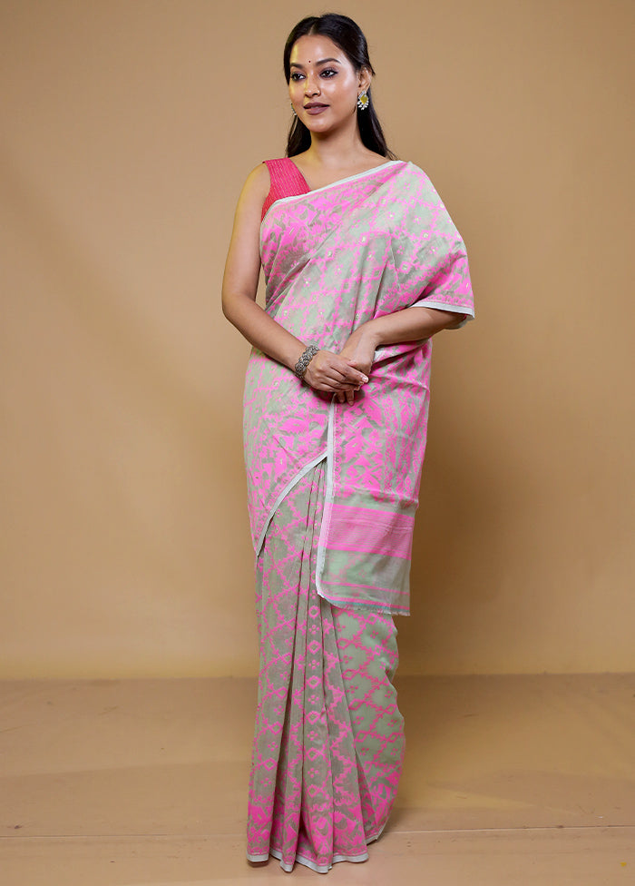 Grey Tant Jamdani Saree Without Blouse Piece