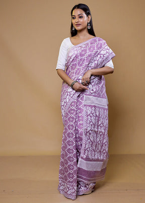 Purple Tant Jamdani Saree Without Blouse Piece