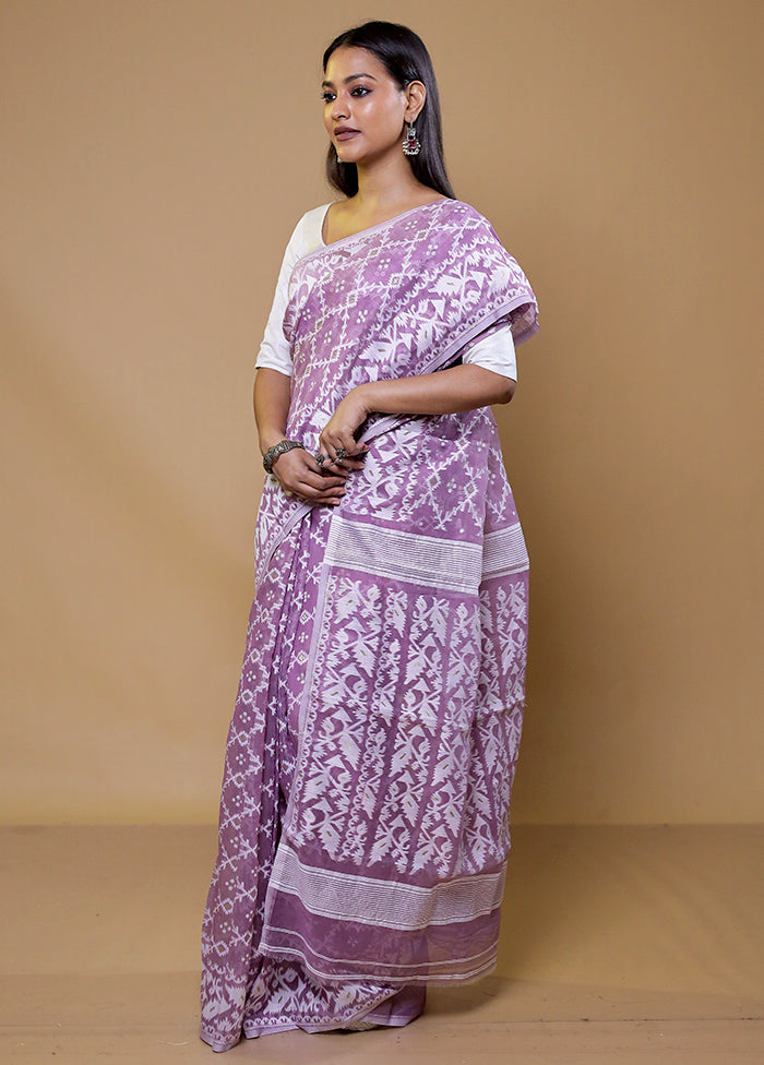 Purple Tant Jamdani Saree Without Blouse Piece