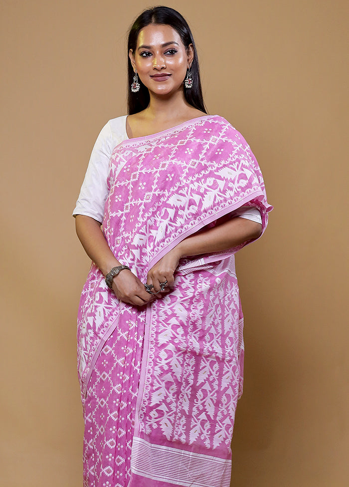 Purple Tant Jamdani Saree Without Blouse Piece