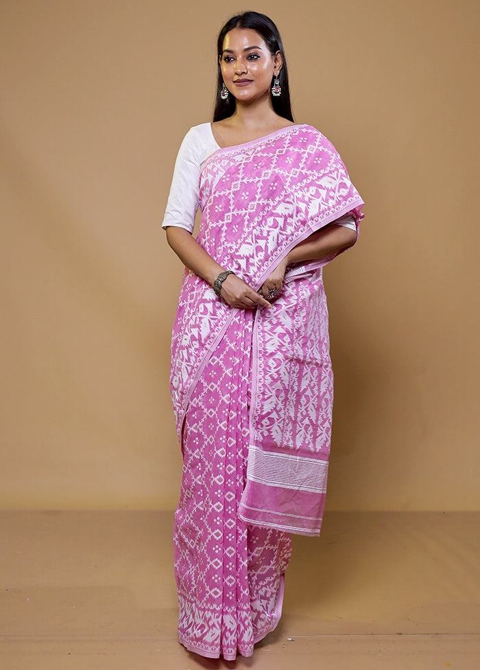 Purple Tant Jamdani Saree Without Blouse Piece