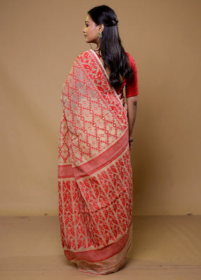 Cream Tant Jamdani Saree Without Blouse Piece