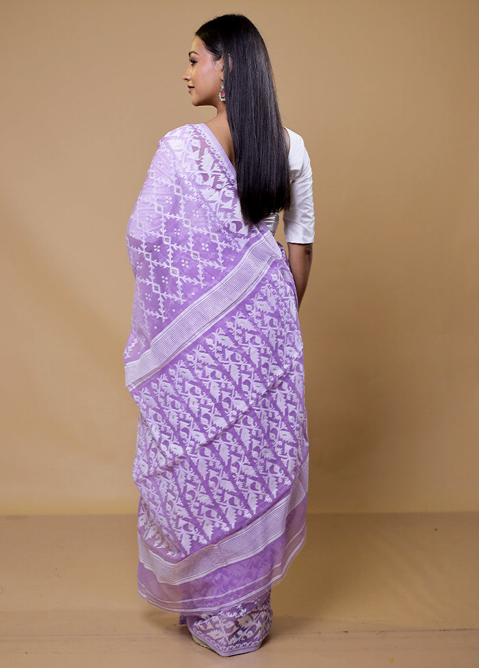 Purple Tant Jamdani Saree Without Blouse Piece