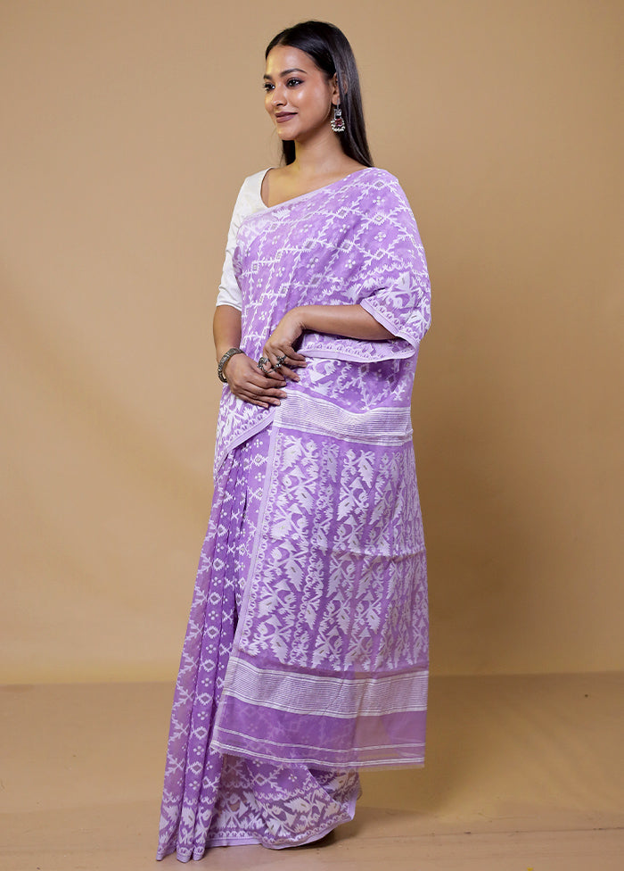 Purple Tant Jamdani Saree Without Blouse Piece