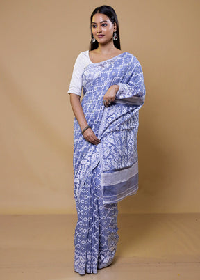 Blue Tant Jamdani Saree Without Blouse Piece