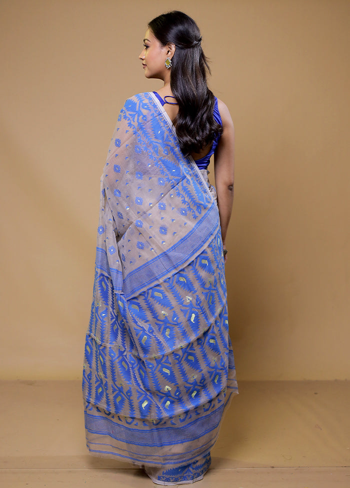 Grey Tant Jamdani Saree Without Blouse Piece