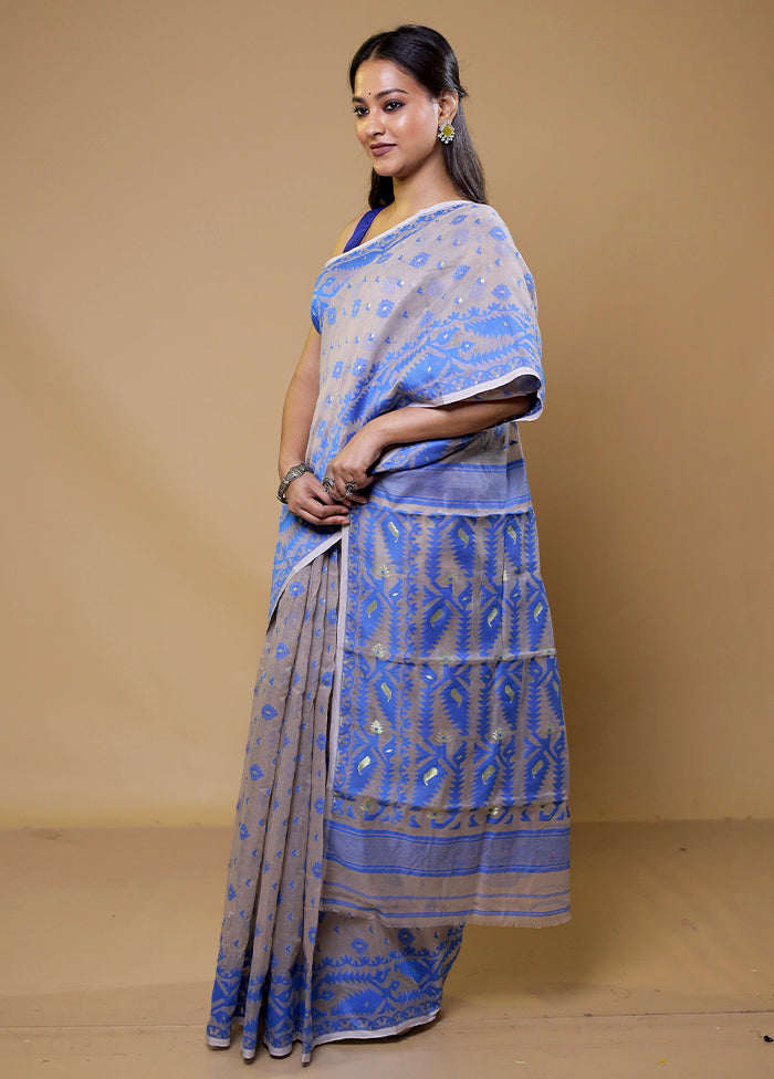 Grey Tant Jamdani Saree Without Blouse Piece