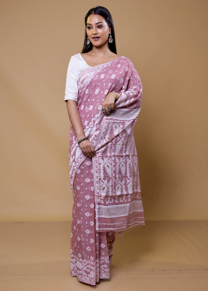 Purple Tant Jamdani Saree Without Blouse Piece