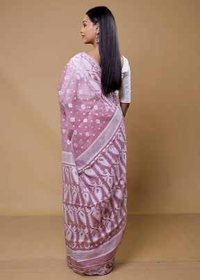 Purple Tant Jamdani Saree Without Blouse Piece