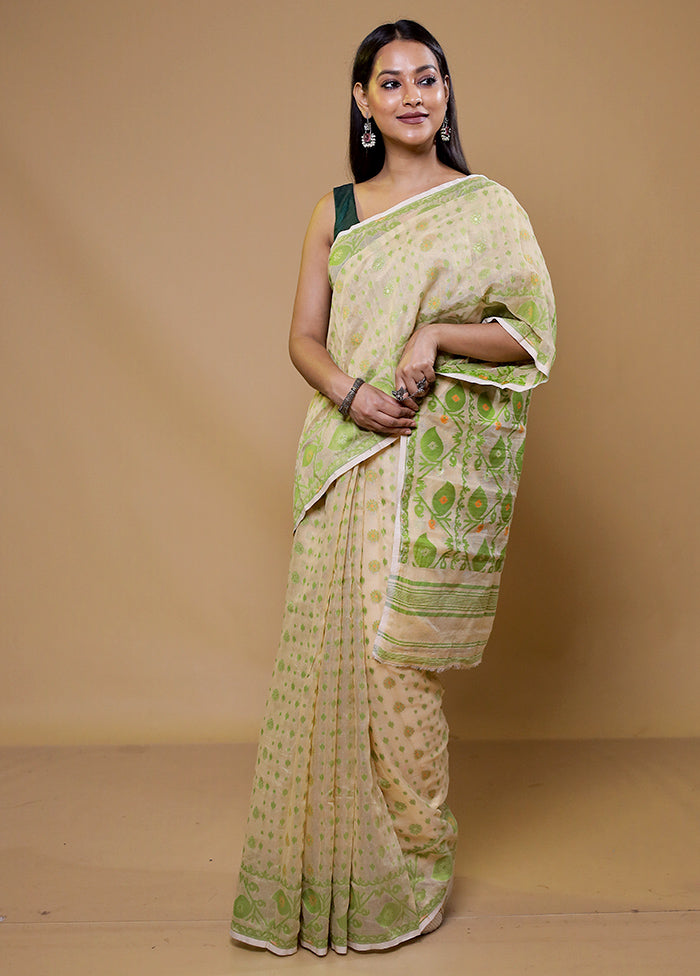 Cream Tant Jamdani Saree Without Blouse Piece