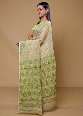 Cream Tant Jamdani Saree Without Blouse Piece