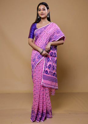 Purple Tant Jamdani Saree Without Blouse Piece