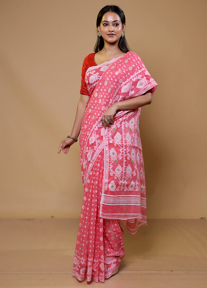 Pink Tant Jamdani Saree Without Blouse Piece