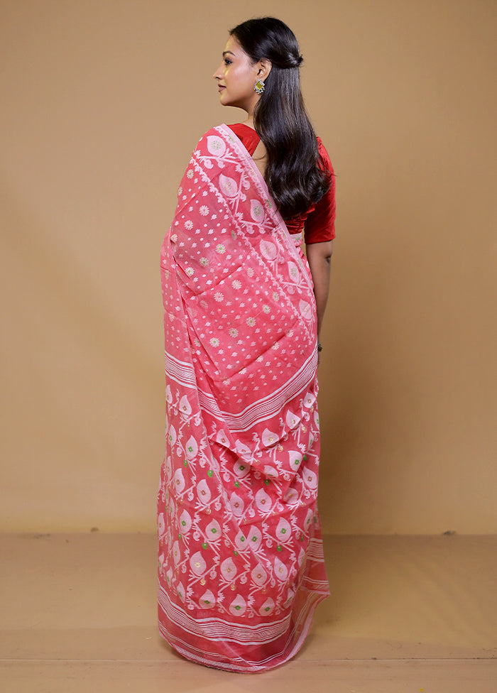 Pink Tant Jamdani Saree Without Blouse Piece