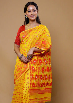 Yellow Tant Jamdani Saree Without Blouse Piece