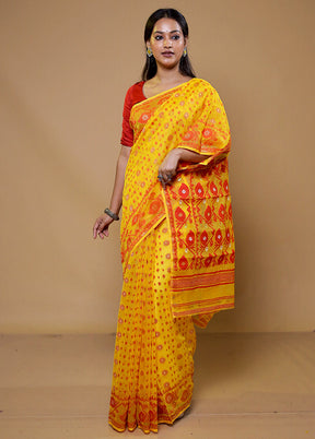 Yellow Tant Jamdani Saree Without Blouse Piece