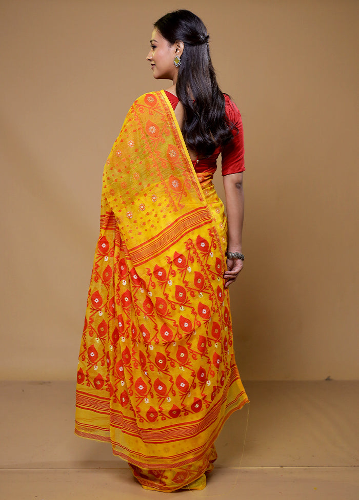 Yellow Tant Jamdani Saree Without Blouse Piece