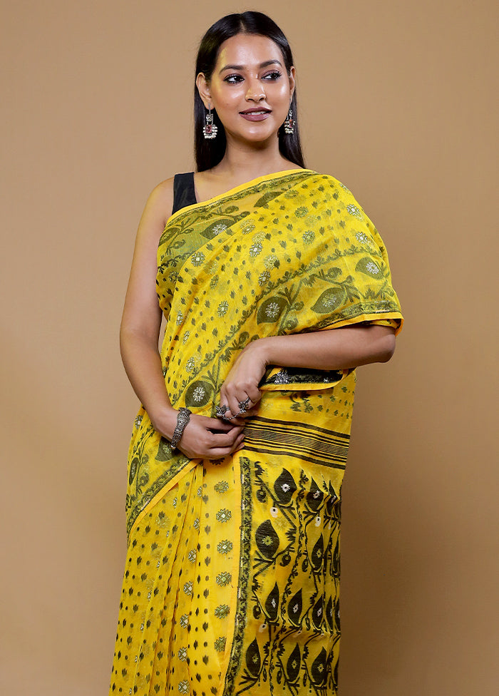 Yellow Tant Jamdani Saree Without Blouse Piece