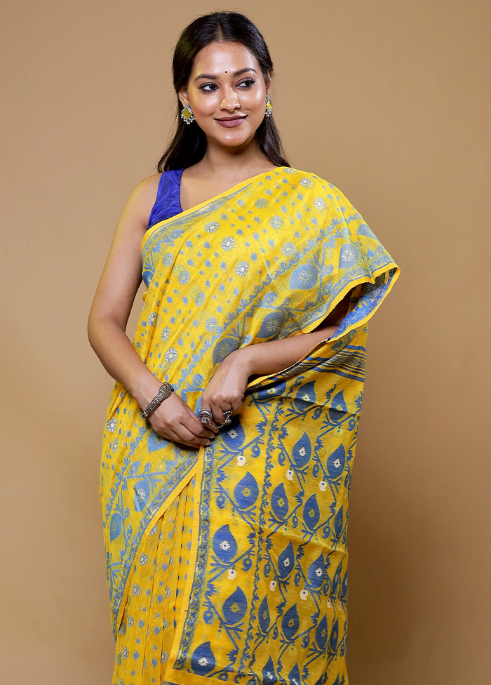 Yellow Tant Jamdani Saree Without Blouse Piece