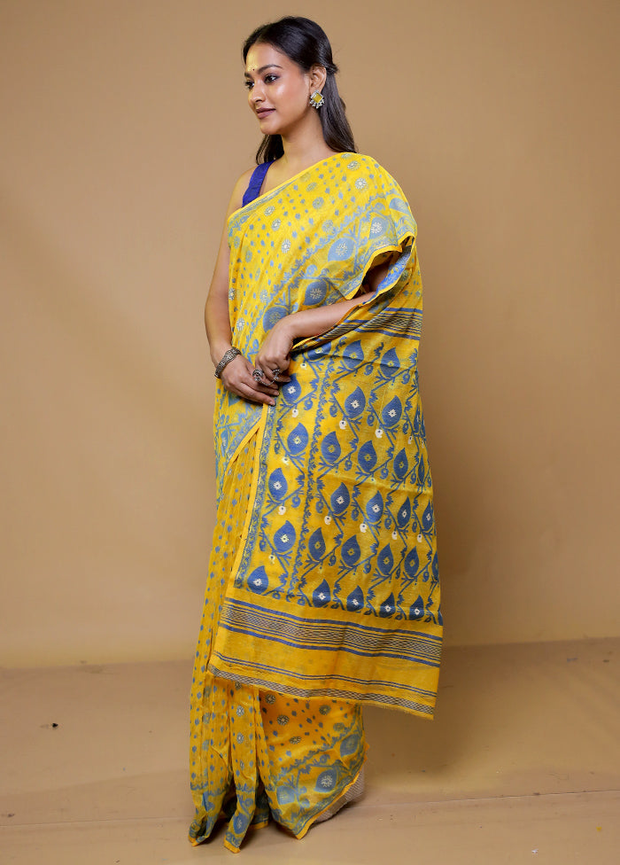 Yellow Tant Jamdani Saree Without Blouse Piece