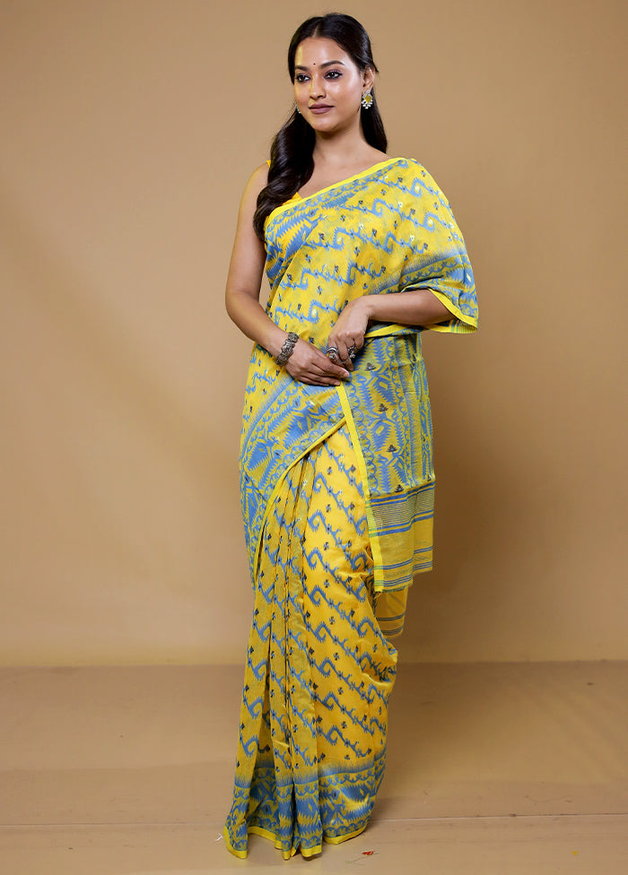 Yellow Tant Jamdani Saree Without Blouse Piece