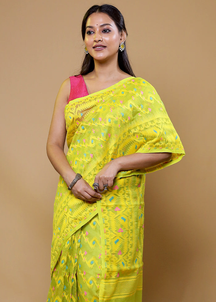 Yellow Tant Jamdani Saree Without Blouse Piece