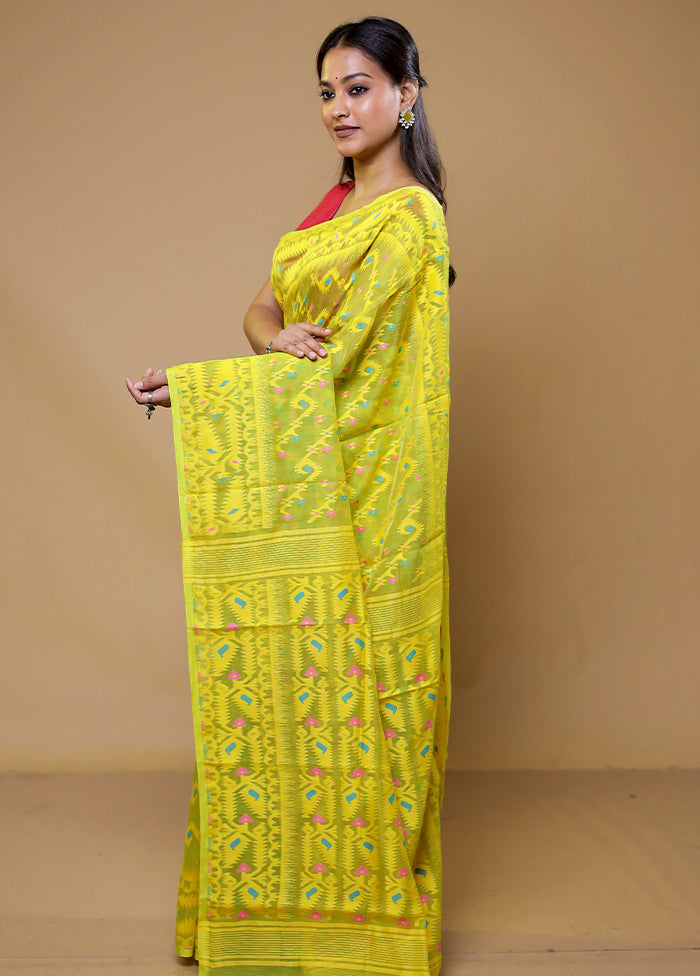 Yellow Tant Jamdani Saree Without Blouse Piece