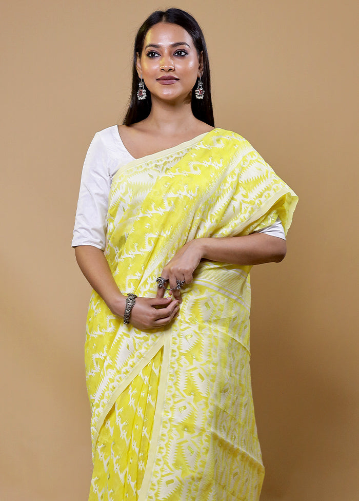 Yellow Tant Jamdani Saree Without Blouse Piece