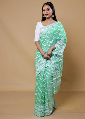 Green Tant Jamdani Saree Without Blouse Piece