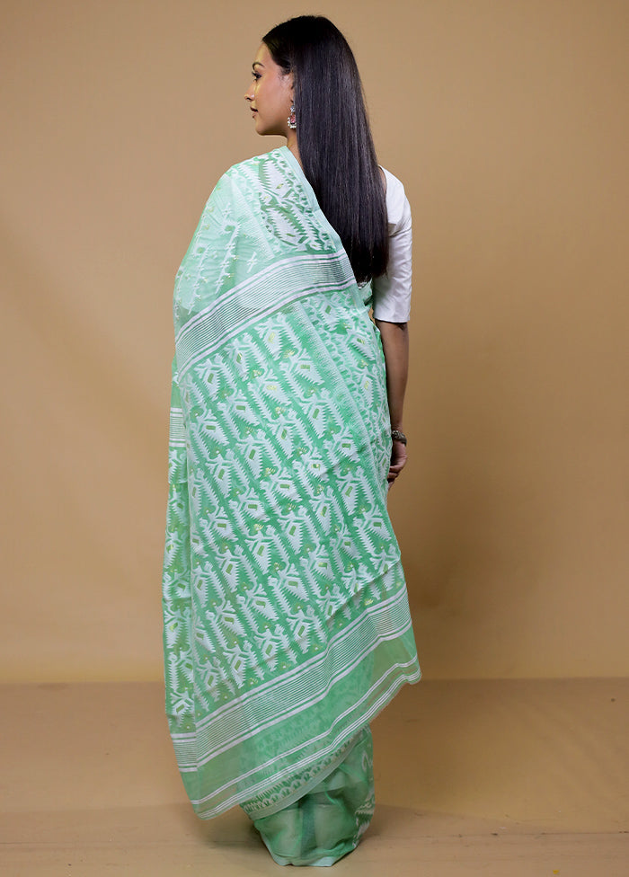 Green Tant Jamdani Saree Without Blouse Piece