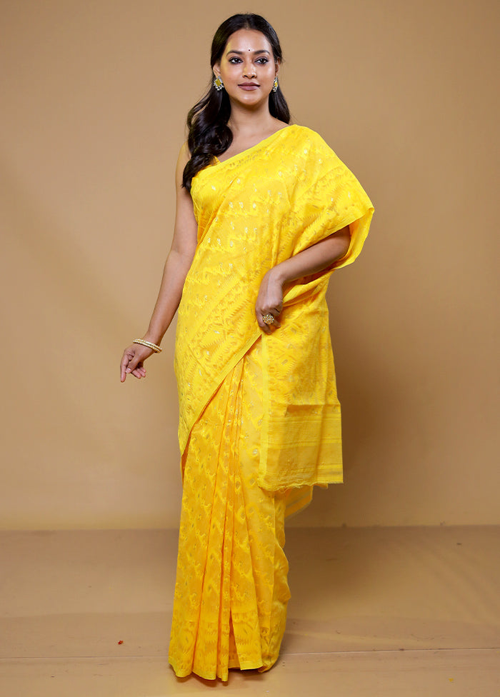 Yellow Tant Jamdani Saree Without Blouse Piece