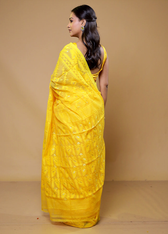 Yellow Tant Jamdani Saree Without Blouse Piece