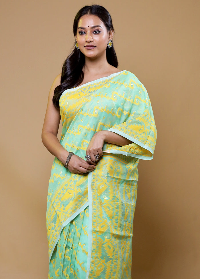 Green Tant Jamdani Saree Without Blouse Piece