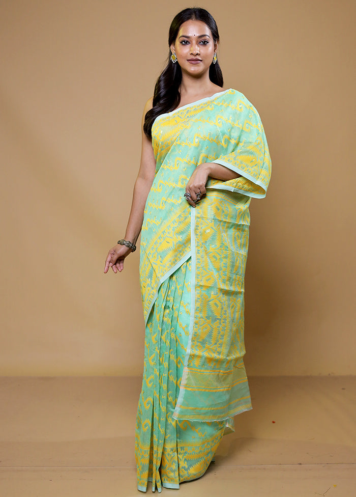 Green Tant Jamdani Saree Without Blouse Piece