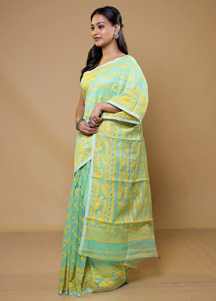 Green Tant Jamdani Saree Without Blouse Piece