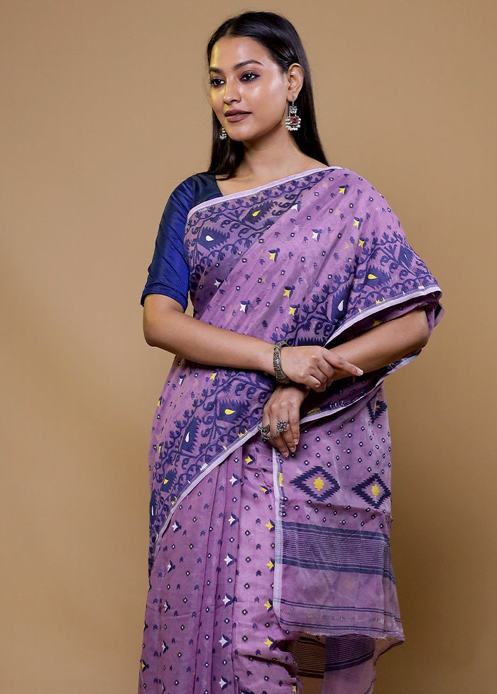 Purple Tant Jamdani Saree Without Blouse Piece