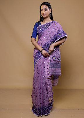 Purple Tant Jamdani Saree Without Blouse Piece