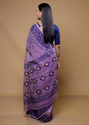 Purple Tant Jamdani Saree Without Blouse Piece