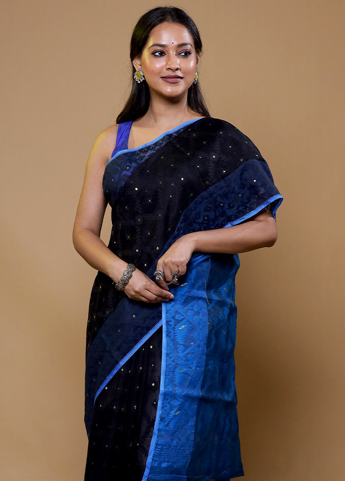 Black Tant Jamdani Saree Without Blouse Piece