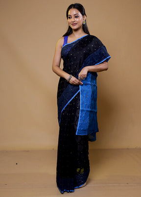 Black Tant Jamdani Saree Without Blouse Piece