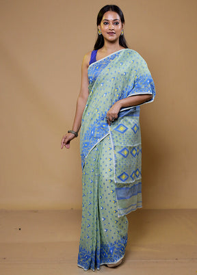 Green Tant Jamdani Saree Without Blouse Piece