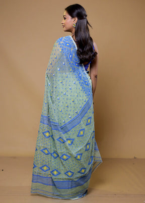 Green Tant Jamdani Saree Without Blouse Piece