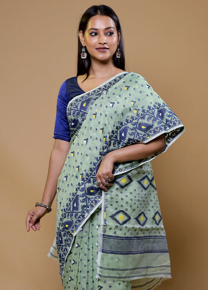 Green Tant Jamdani Saree Without Blouse Piece