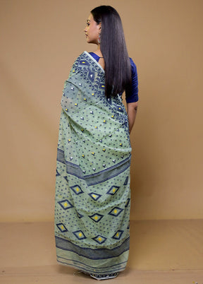 Green Tant Jamdani Saree Without Blouse Piece