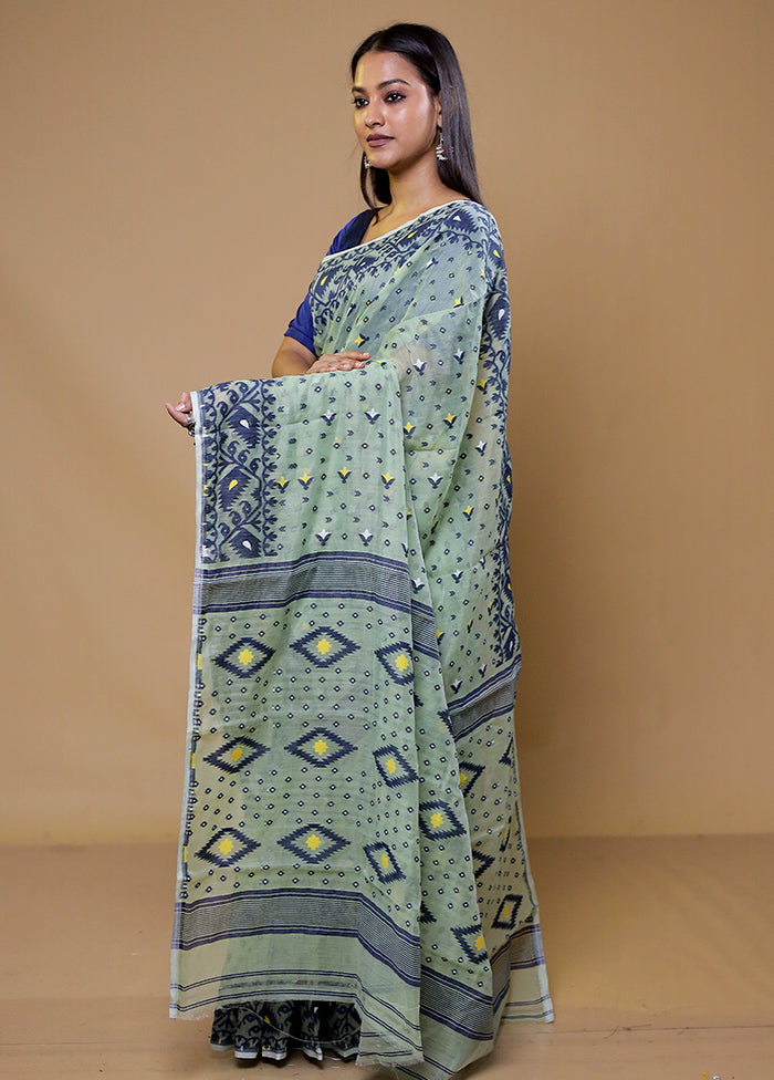 Green Tant Jamdani Saree Without Blouse Piece