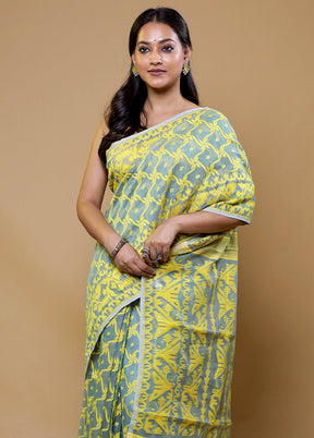 Green Tant Jamdani Saree Without Blouse Piece